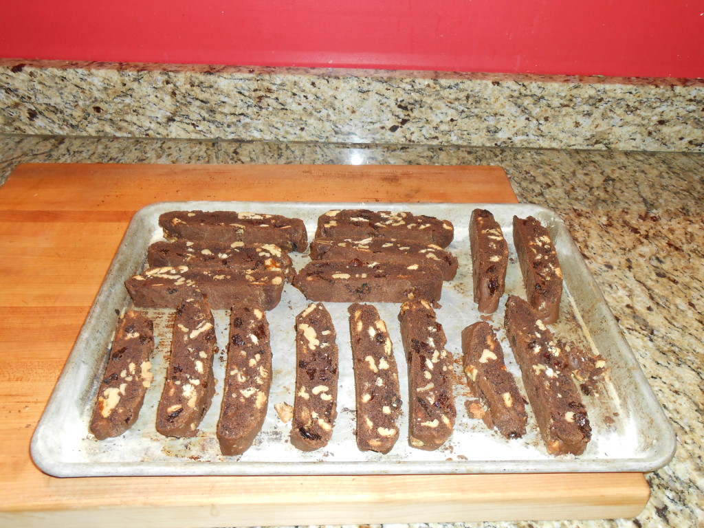 Chocolate Biscotti with Walnuts, Cherries, and White Chocolate Nibs